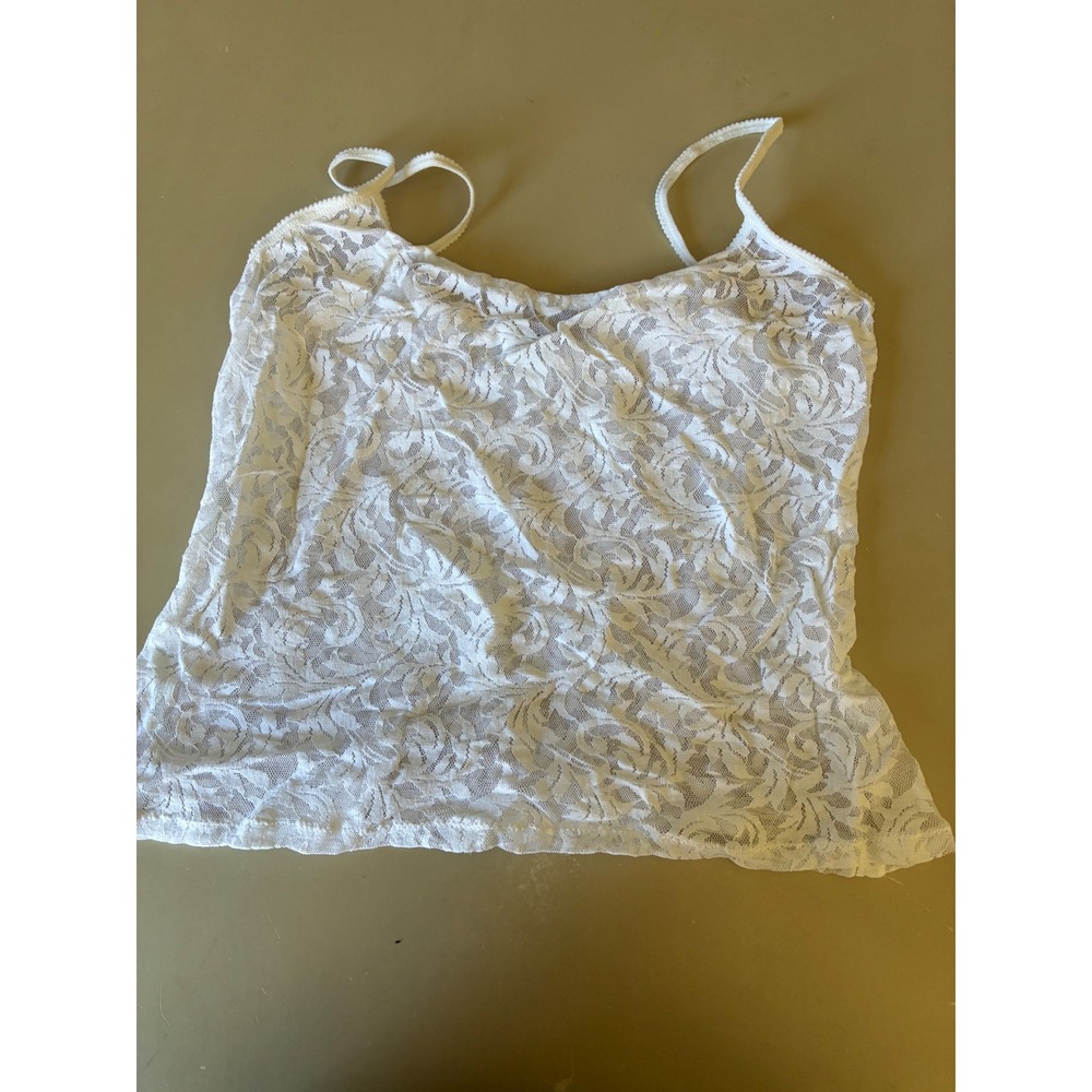 Calvin Klein Womens White Floral Lace Camisole Spaghetti Strap Tank Top Large